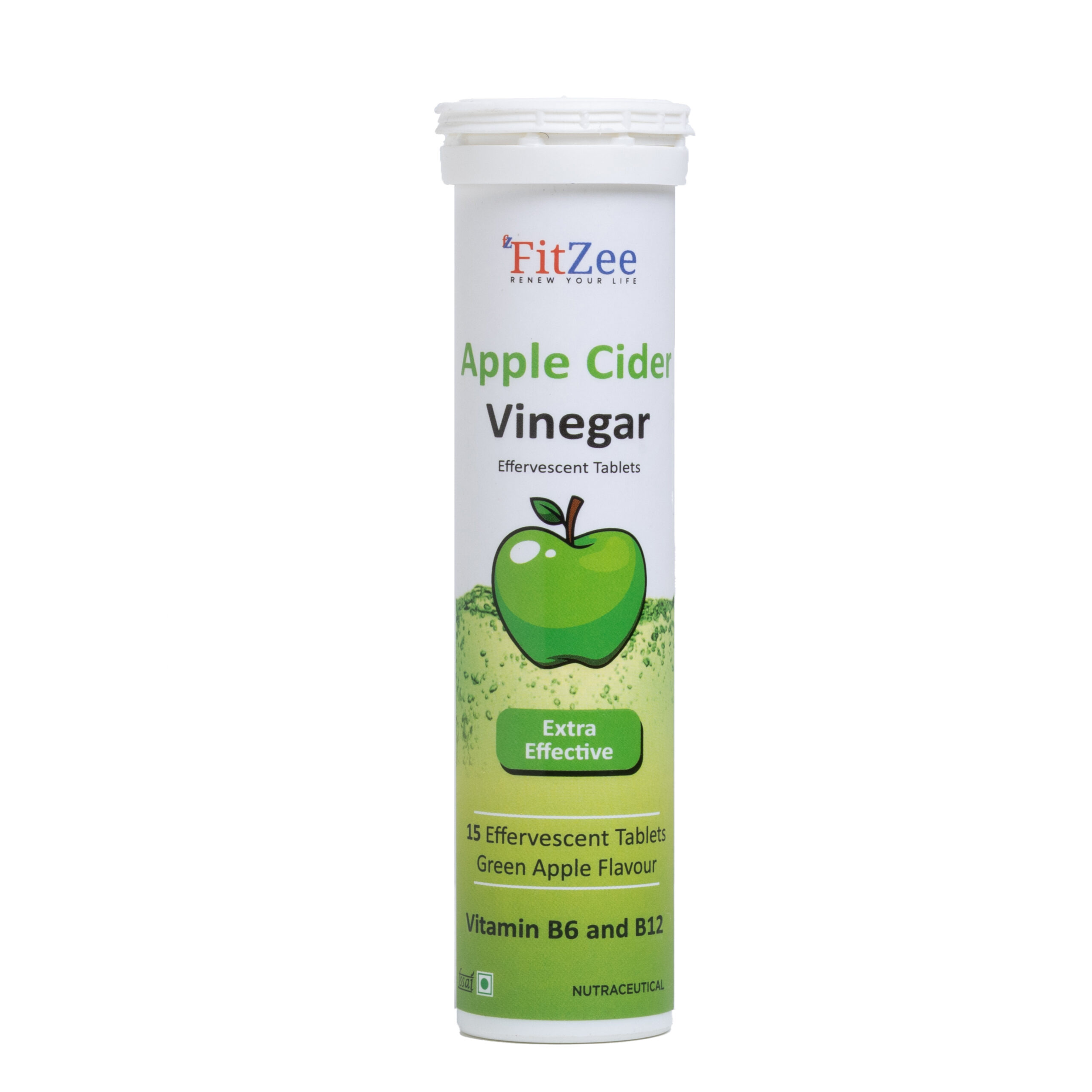FitZee Apple Cider Vinegar Effervescent Tablets, Green, Set of 12