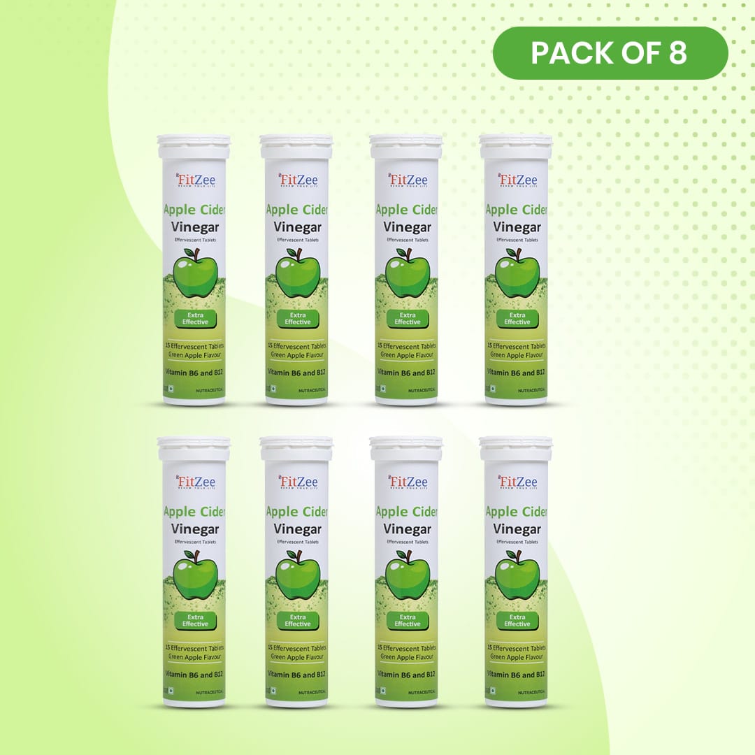 FitZee Apple Cider Vinegar Effervescent Tablets, Green, Set of 8